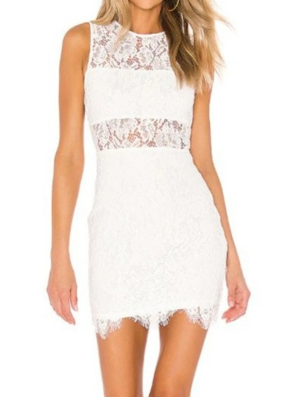 superdown White Lace Midi Dress with Floral Overlay